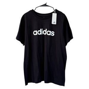 NWT Adidas Essentials Single Jersey Linear Logo Tee black Women’s 1X Plus Size